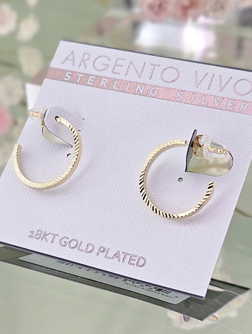 Argento Vivo Hoop Earrings 18k Gold Plating Diamond Cut Texture Hoops Modern New